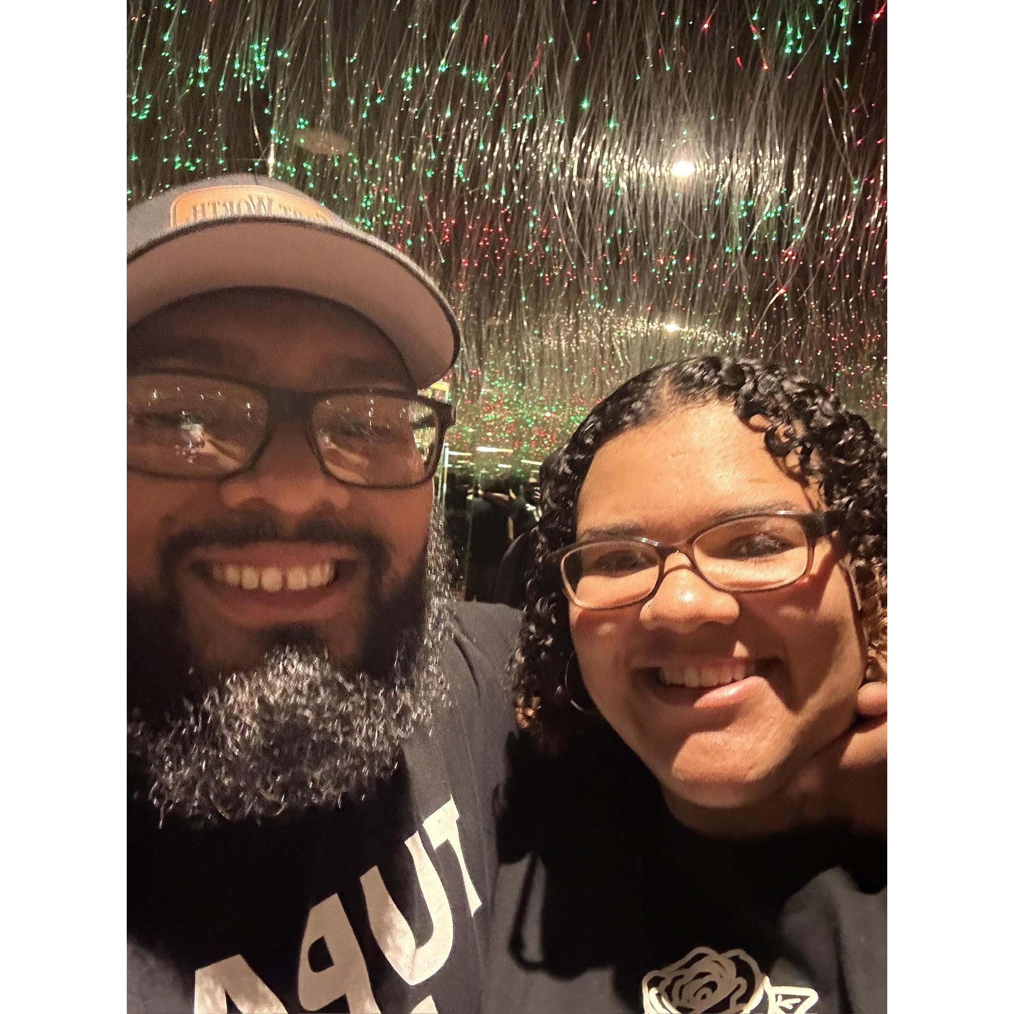 Alex and Alexis on a date at the Museum of Illusions.