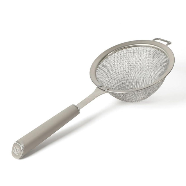 Calphalon Edge Stainless Steel Strainer w/Thermoplastic Rubber Handle - Taupe