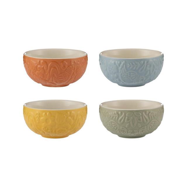 Mason Cash Home to Roost 200ml Preparation Bowls Set of 4 Stoneware Folk-Inspired Hen and Cockerel Style Multicolored Pinch Pots Dip & Dessert Dishes Dishwasher & Microwave Safe Kitchenware