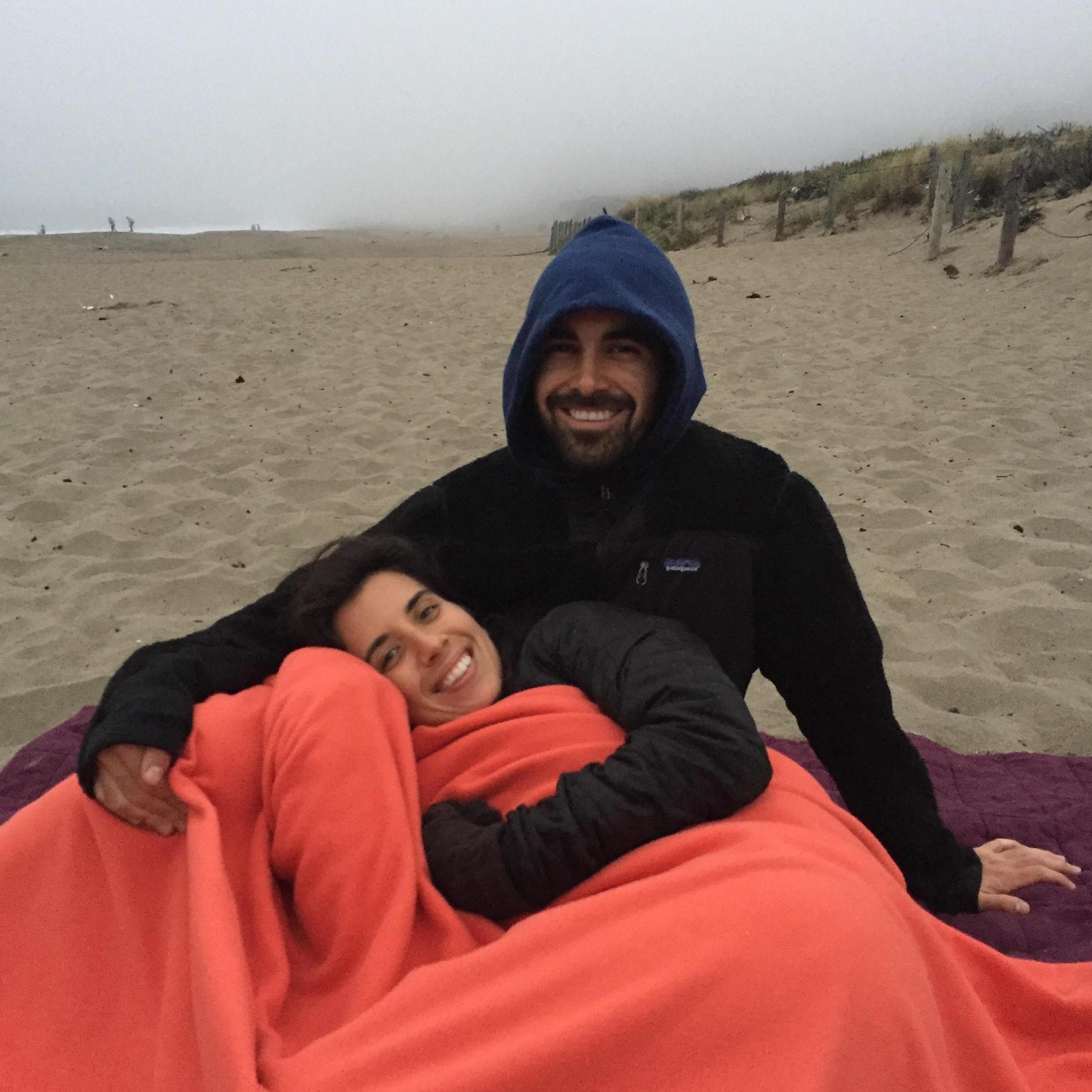 Picnic at Baker Beach in typical San Francisco summer weather