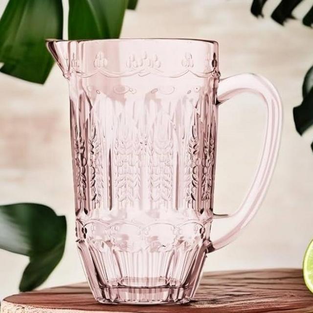 Elle Decor Vintage Glass Pitcher | Water Carafe Jug for Iced Tea, Homemade Milk, Juice, and Beverages | Glass Carafe for Mimosa Bar | Sangria Pitchers | 43.9 OZ.