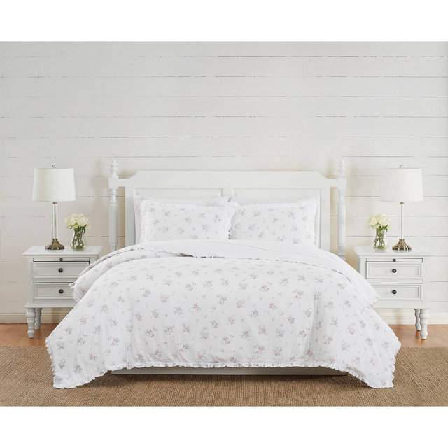 3pc Full/Queen Rosebury Duvet Cover & Sham Set White/Pink - The Farmhouse by Rachel Ashwell Signature: Cotton Sateen, OEKO-TEX Certified