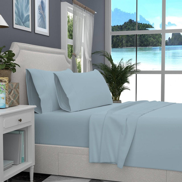 Queen 300 Thread Count Organic Cotton Brushed Percale Sheet Set Aqua - Purity Home