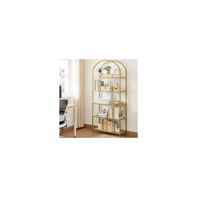 VASAGLE 5-Tier Gold Bookshelf Display Storage Shelf Modern Bookcase with Metal Frame for Bedroom Living Room Golden