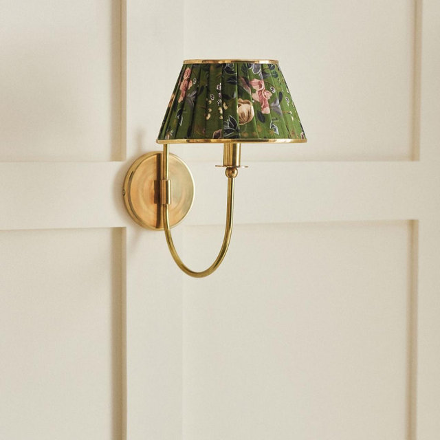 Lee Brass Fabric Shade Sconce Wall Light - Green, One Size