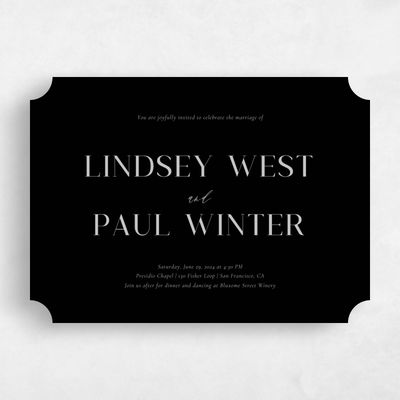 Black Ticket Wedding Invitation - Philippa Landscape