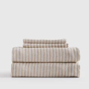 Linen Sheets | Quince in Natural/White Stripe King