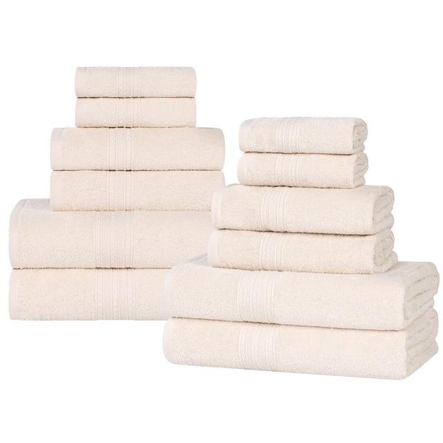 Eco-Friendly Sustainable Cotton Solid Lightweight 12-Piece Bathroom Towel Set, Ivory - Blue Nile Mills