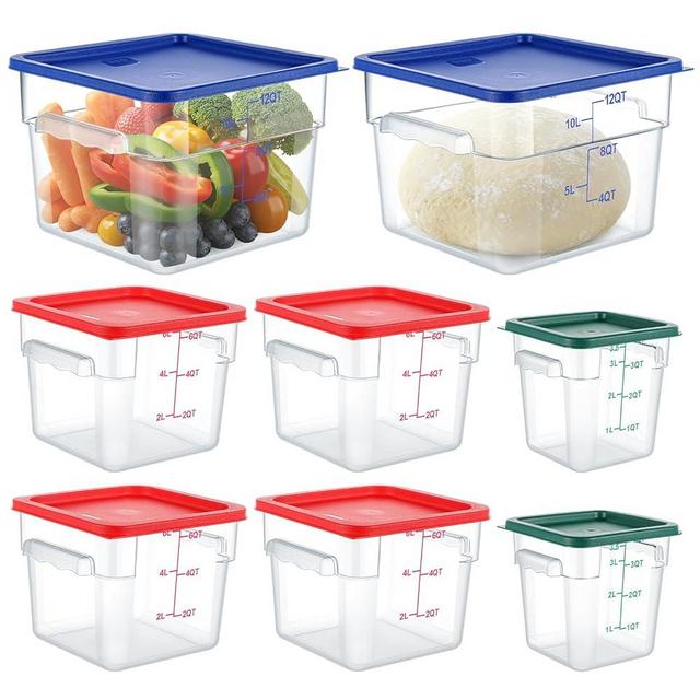 Ziliny 8 Set Square Food Storage Containers with Lid Contains 4 Pcs 6 Qt, 12 Quart and 4 Quart 2 Each, Clear Polycarbonate Commercial Food Storage Container Dough Proofing for Restaurant Home