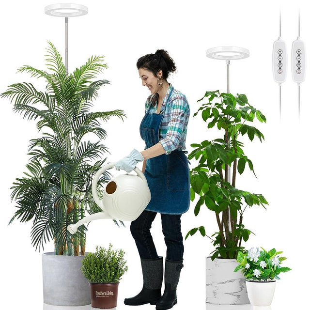 LORDEM Grow Light, 7.9" Full Spectrum LED, Adjustable Height, Auto Timer 4H/8H/12H, 6 Dimmable Levels, Ideal for Large Tall Plants, 2 Packs