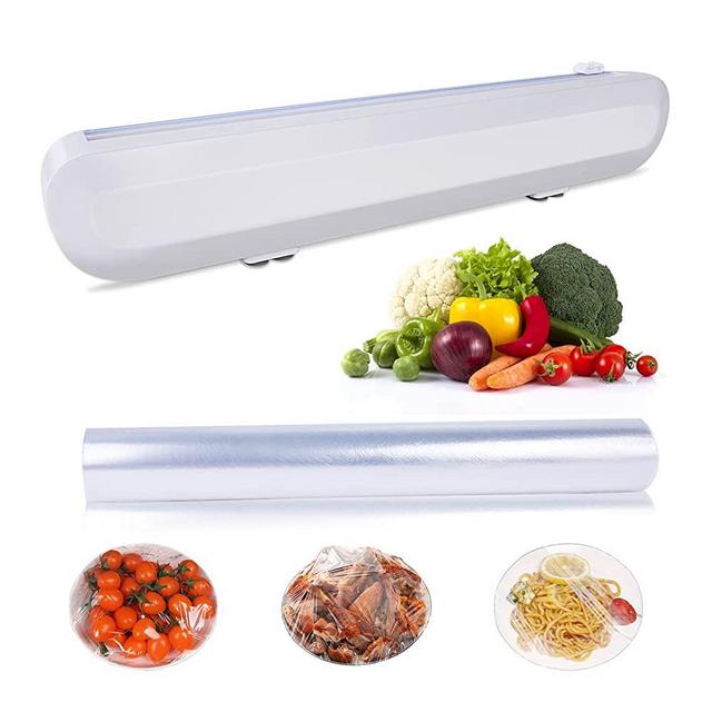 Plastic Wrap Cutter Refillable Cling Wrap Reusable Plastic Wrap Dispenser with Cutter Includes a roll of Cling Film Suitable for Household Aluminum foil and Vegetable Preservation