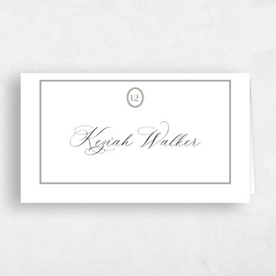 Dark Olive, White Wedding Place Card - Gavina Classic