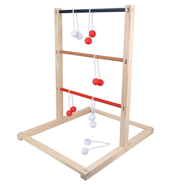 GOTHINK Wooden Ladder Toss Game Set - Finished Wood Toss Set with Ladder Ball Bolos - Indoor & Outdoor Game for Kids & Adults