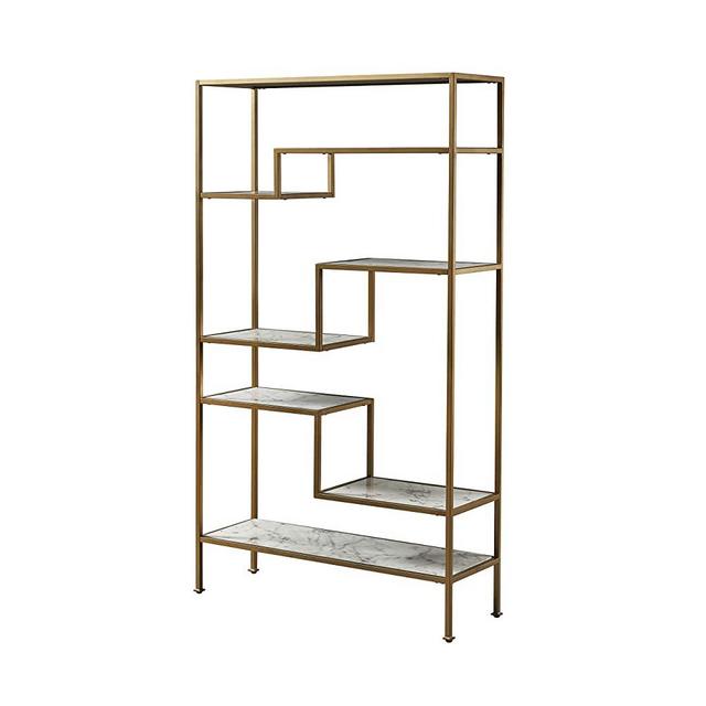 Versanora Marmo Large 5-Tier Display Etagere Bookcase, 40" x 13.5" x 72", Faux Marble/Brass