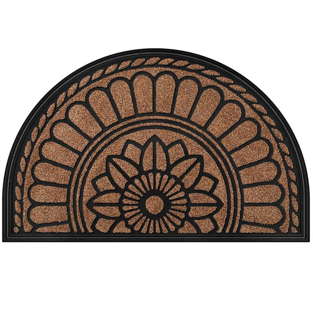 Mibao Half Round Door Mat, Non-Slip Welcome Entrance Way Mat, Durable Rubber Door Mats, Low-Profile Heavy Duty Doormat, Half Circle Mats for Garage, Patio, High Traffic Areas, 24" x 36", Coffee