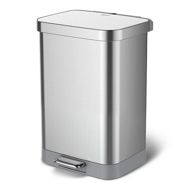 Glad Stainless Steel Step Trash Can with Clorox Odor Protection | Large Metal Kitchen Garbage Bin with Soft Close Lid, Foot Pedal and Waste Bag Roll Holder, 13 Gallon