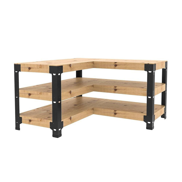 FLEXIMOUNTS Universal Steel Workbench Kit 5 Legs L Shaped Heavy Duty Work Bench for Garage Storage Shelving Workbenches Frame Black Customizable Work Table Brackets, Lumber Not Included