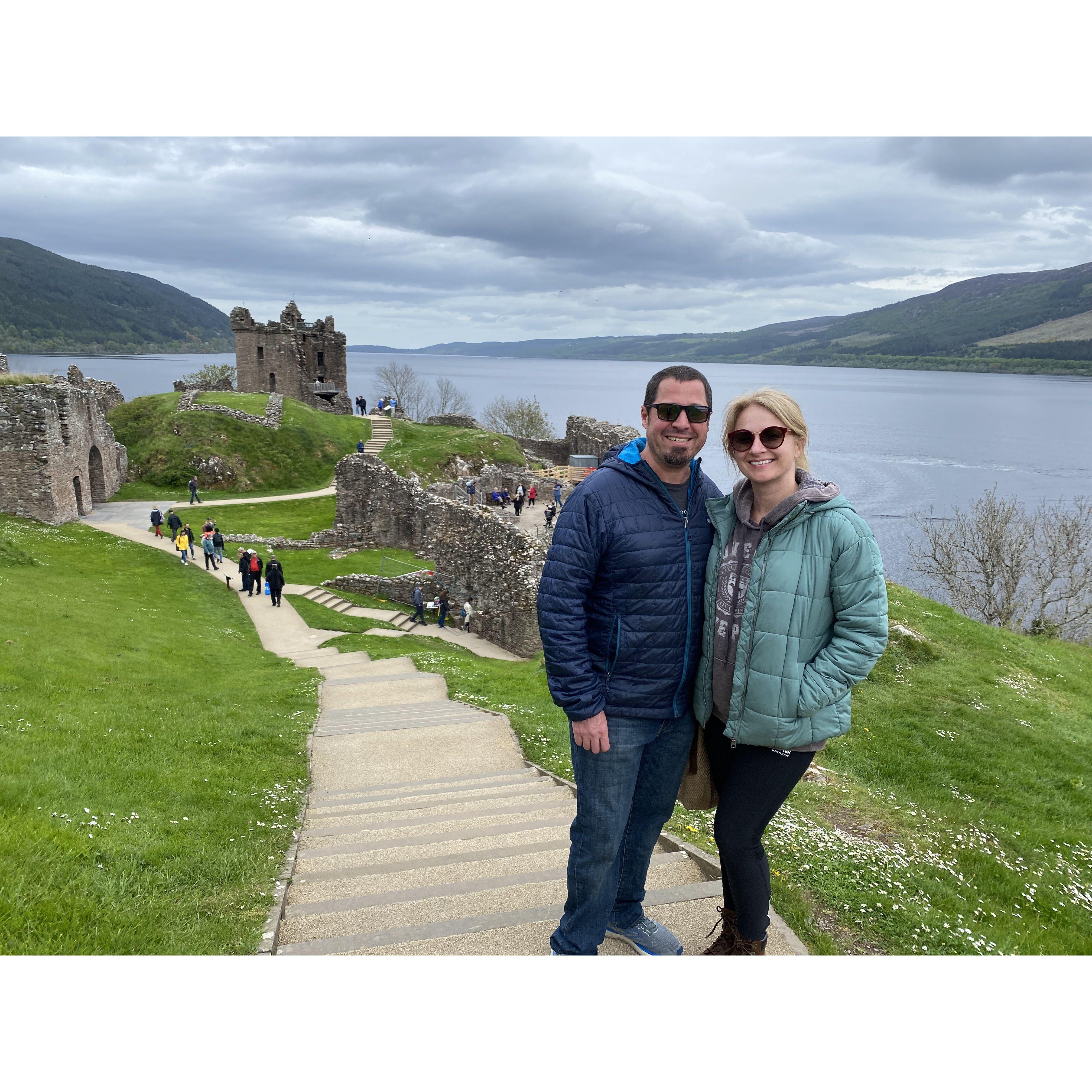 Urquhart Castle, Drumnadrochit, Scottish Highlands, Loch Ness lake in the background.
