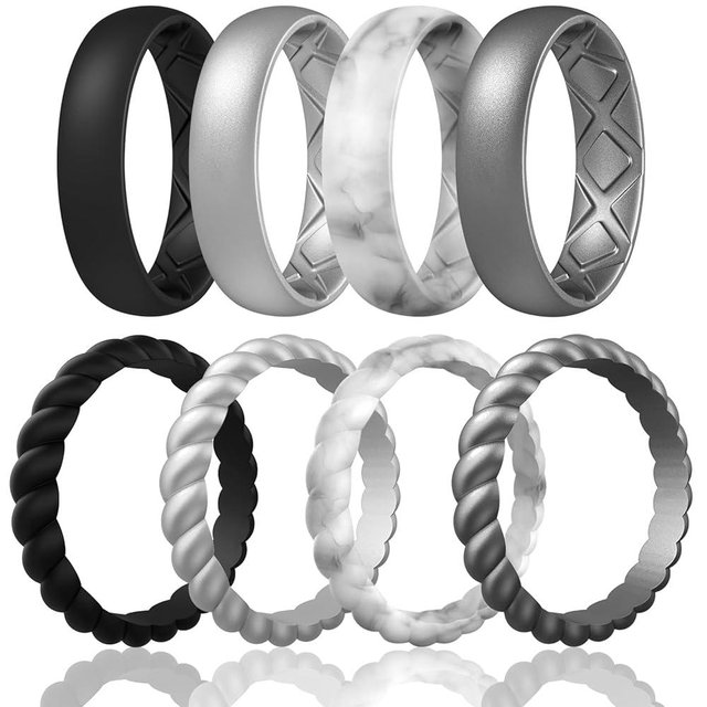 Egnaro Women's Bridal Rings Sets, Inner Arc Ergonomic Breathable Design Silicone Rubber Wedding Bands