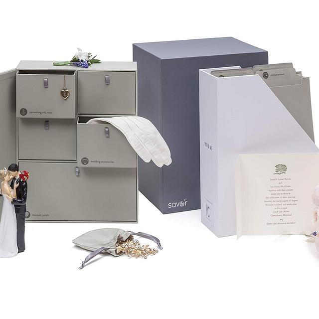 Wedding Keepsake Box - Engagement Keepsakes Box - Valentine's Day Anniversary Present Memory Box Registry Gift Bridal Keepsake Organizer w Labels - Wedding Shower Gift -Wedding Album (Gray)