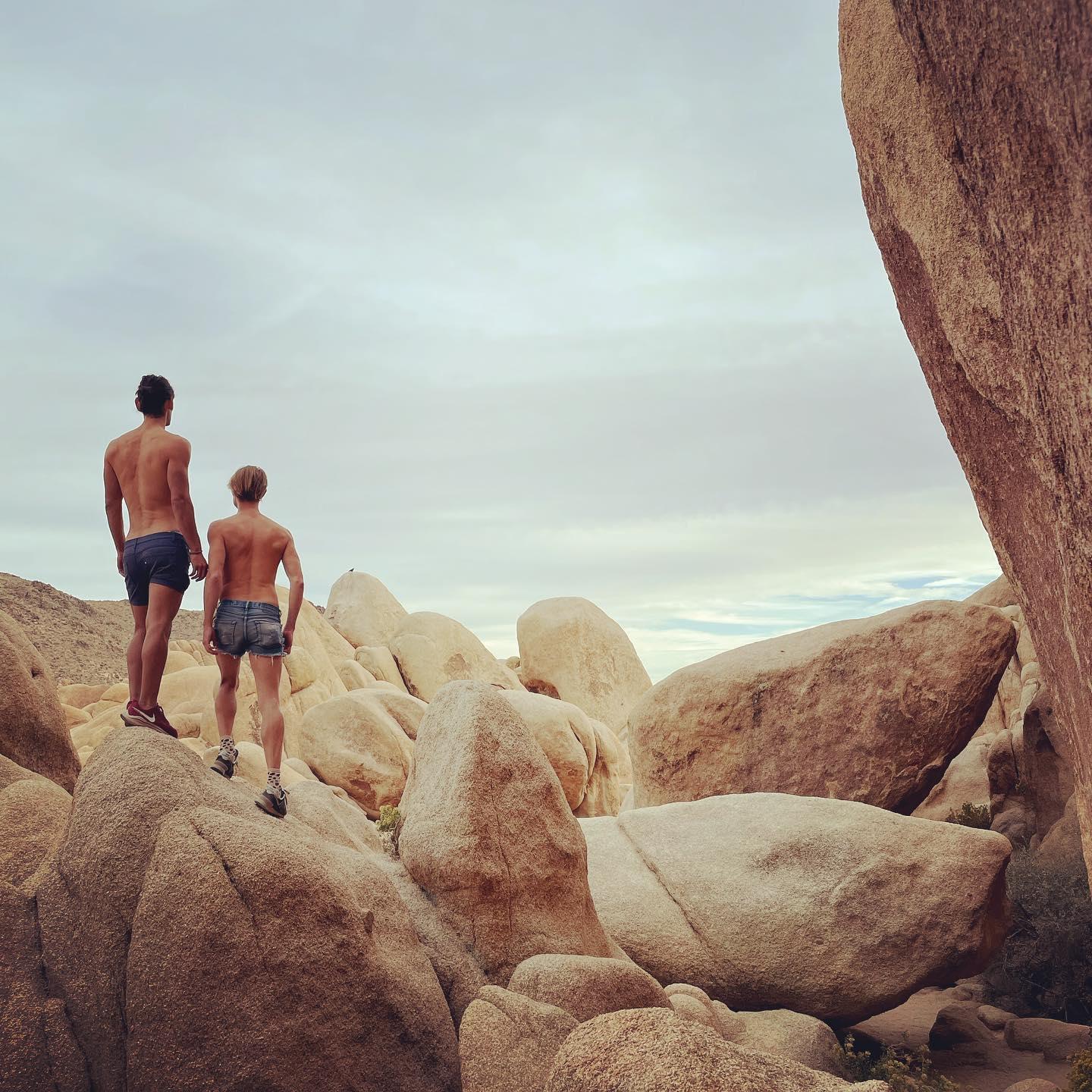 Joshua Tree National Park. Lane and Paul climb around Arch Rock