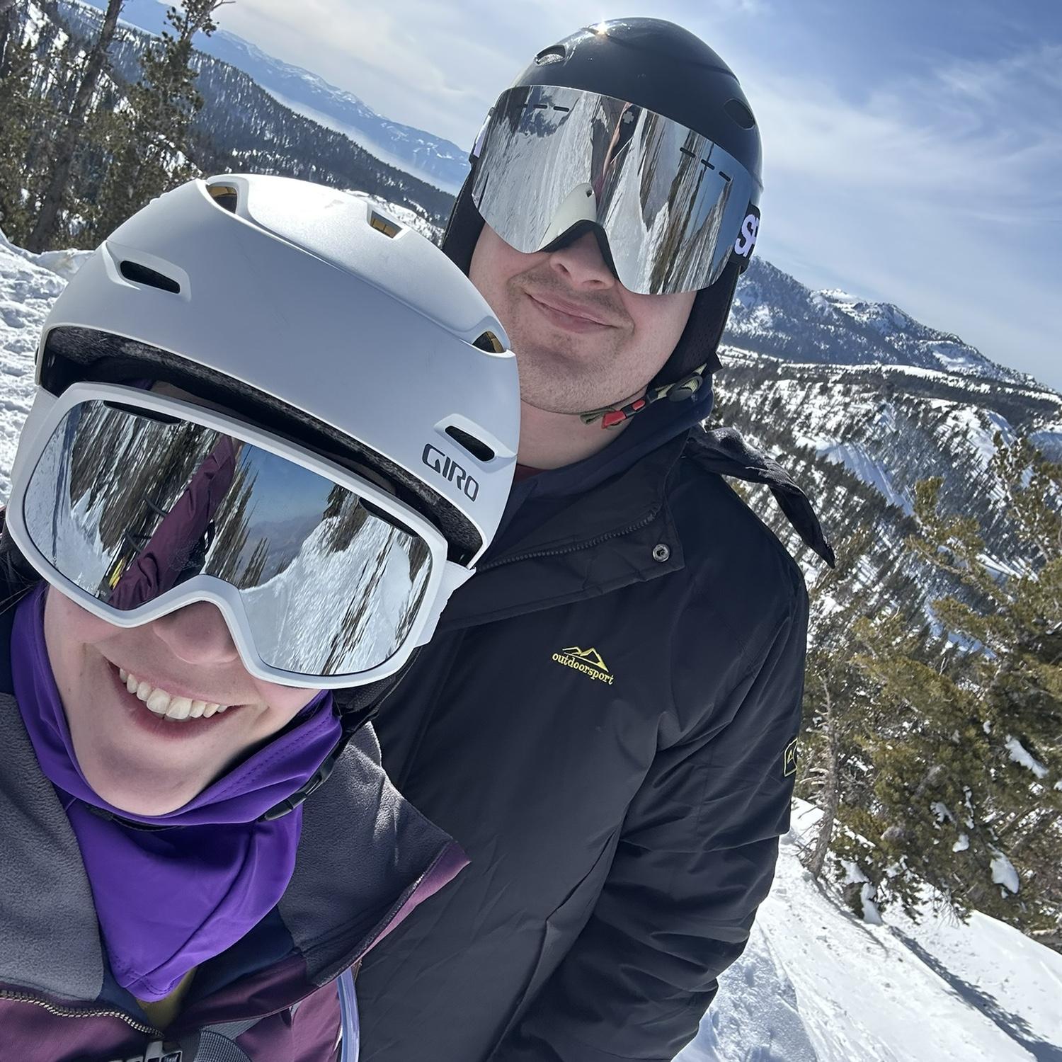 Our first ski day together in early 2025! Peak Lake Tahoe in the background