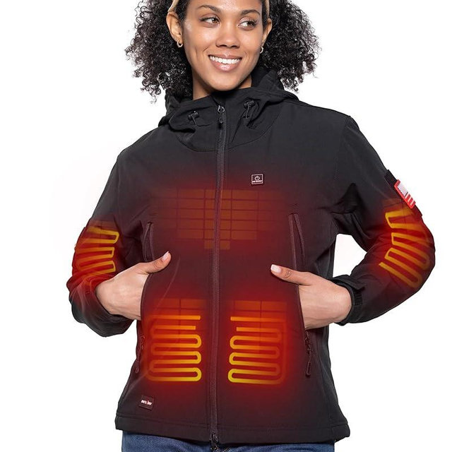 DEWBU Heated Jacket for Women with 12V Battery Pack Winter Outdoor Soft Shell Electric Heating Coat