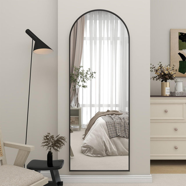 BEAUTYPEAK Rectangle With Rounded Top Full Length Mirror 71"x30",Black