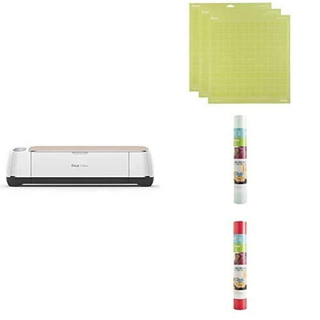 Cricut Maker Bundle Maker-Champagne, StandardGrip Cutting Mat 3 Pack, 1 Vinyl Roll-Mint, and 1 Vinyl Roll-Red