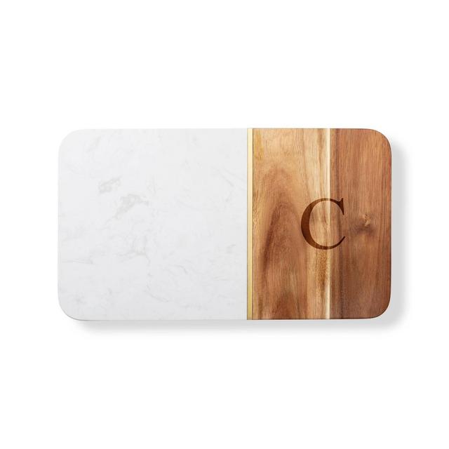 14" x 8" Marble and Acacia Monogrammed Cheese Board C - Cathy's Concepts