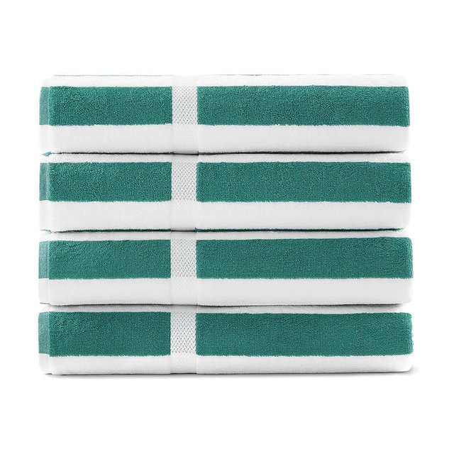 Manchester Mills Connoisseur Cabana Stripe Pool & Beach Towel - 2-Inch Green Striped Design, 100% Absorbent Hotel-Quality Cotton, 35 x 70-Inch Towels, Pack of 4
