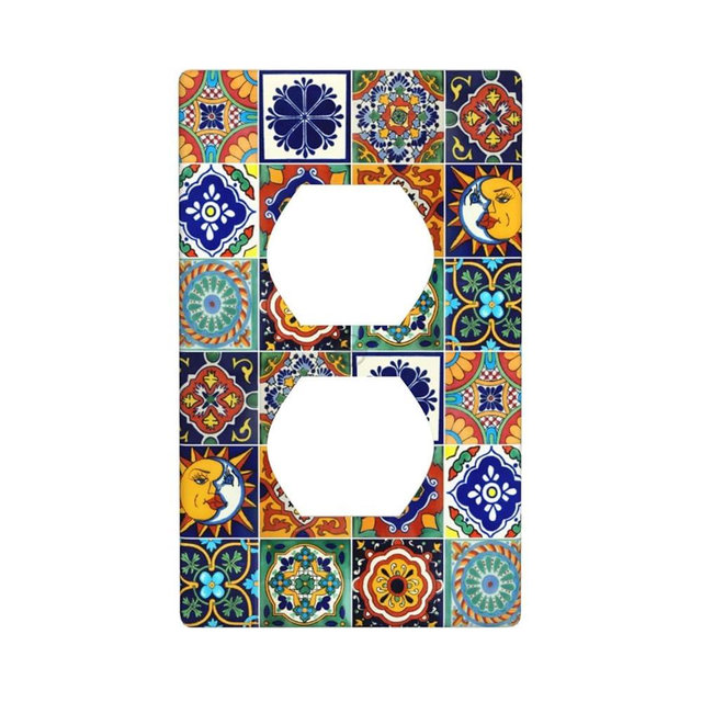Talavera Mexican Tiles Duplex Outlet Cover Wall Plates Decorate Outlet Covers For Electrical Outlets Switch Plate Decorative Wallplate Plug Cover 4.5 * 2.76 Inches Plate