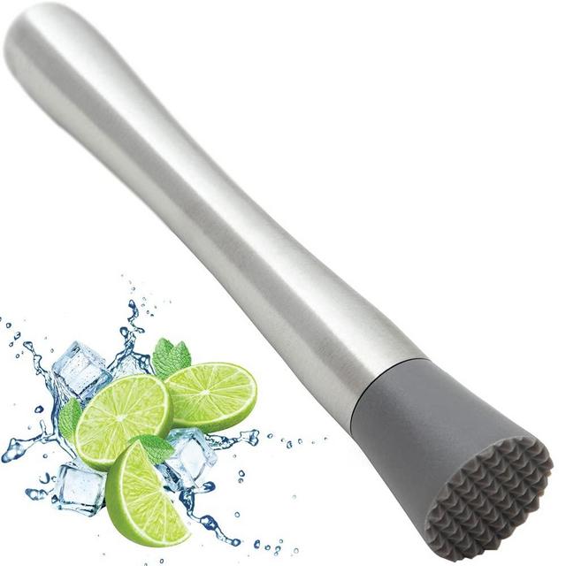 Gorilla Grip Stainless Steel Cocktail Muddler, Grooved Head to Release Flavor, Durable Comfortable Masher, Essential Bartender Tool, Mash Fruits, Muddle Mint, Craft Mojito Drinks, 10 Inch, Gray