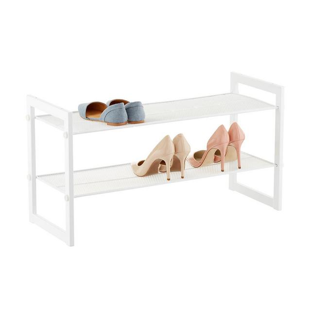 White 2-Tier Stackable Mesh Shoe Shelf