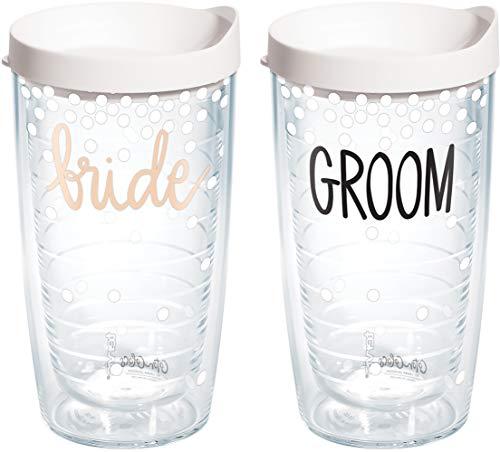 Tervis 1333043 Coton Colors Bride Groom Tumbler with Lid, 16 oz, Clear