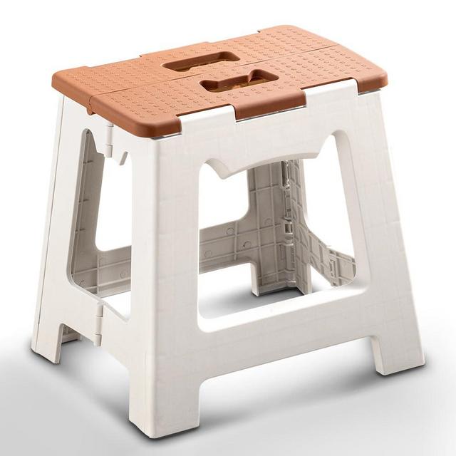 CasaZenith Folding Step Stool 13 Inch - Hold Up to 300 Lb - Foldable Step Stool for Adults and Kids - Small Cute Kitty Collapsible Foot Stool with Portable Handle - Great for Kitchen, Bathroom(Khaki)