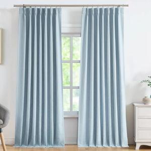 40 x 84 Dusty Blue Pinch Pleated Full Blackout Curtains Linen Texture Thermal Insulated Window Treatment Panel 84 Inch for Living Room Bedroom Noise Reducing Back Tab Drapes with Hooks, 2 Panel, 40"Wx84"L