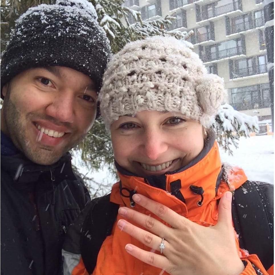 and on 17th March the snow surprised us....wait, no! The engagement ring + the snow in the mountain surprised her!