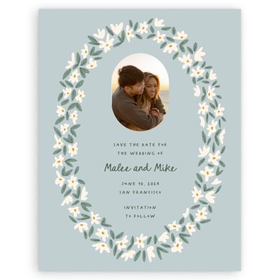 Soft Teal, Blue Wedding Digital Save the Date - Marguerite Photo