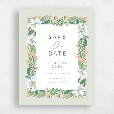 Lightest Green Wedding Save the Date - Camrose Portrait