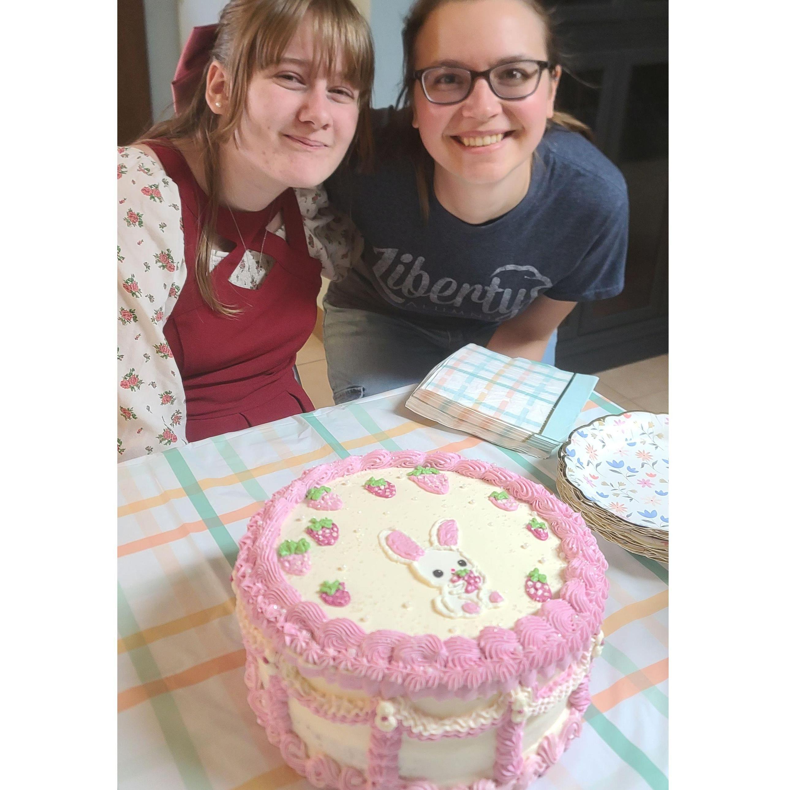 Brides Daughter Mara celebrates with cake made by bridesmaid Amy.