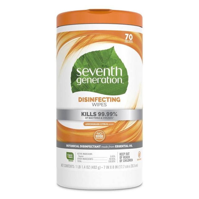 Seventh Generation Lemongrass Citrus Disinfecting Wipes - 70ct