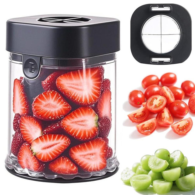 Hendiy Fruit Slicer Cup, Strawberry Slicer Grape Cutter Cup Fruit Slicers Stainless Steel Egg Slicers, Strawberry Cutter Kitchen Gadgets Speed Cutters for Banana Grape Egg