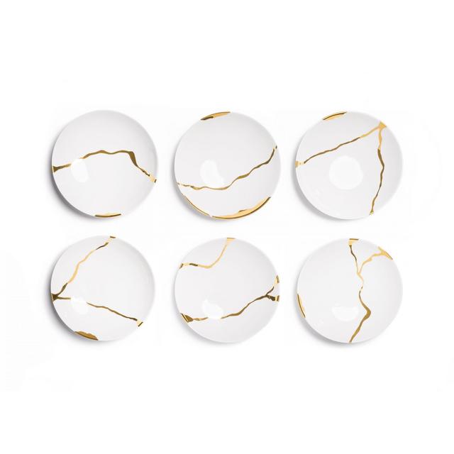 Kintsugi Collection Fine Bone China Porcelain Soup Plates – Set Of 6