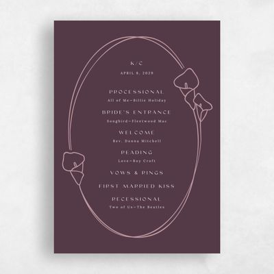 Dark Plum, Purple Wedding Program - Calle