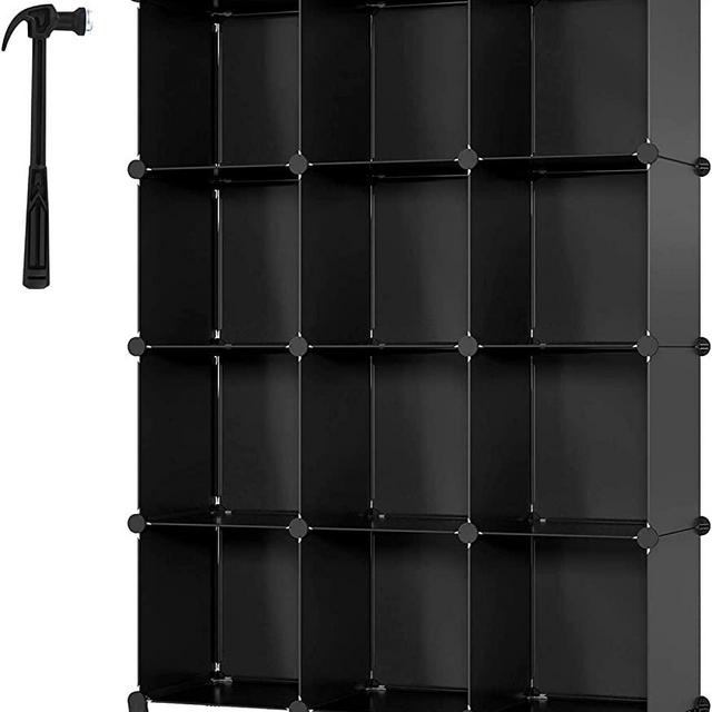 16-Cube Storage Shelf, Storage Bookcase Bookshelf with Metal Hammer, Storage Cubes Organizer Cabinet for Kids, Closet, Bedroom, Bathroom, (11.8x11.8x11.8 inch), Black
