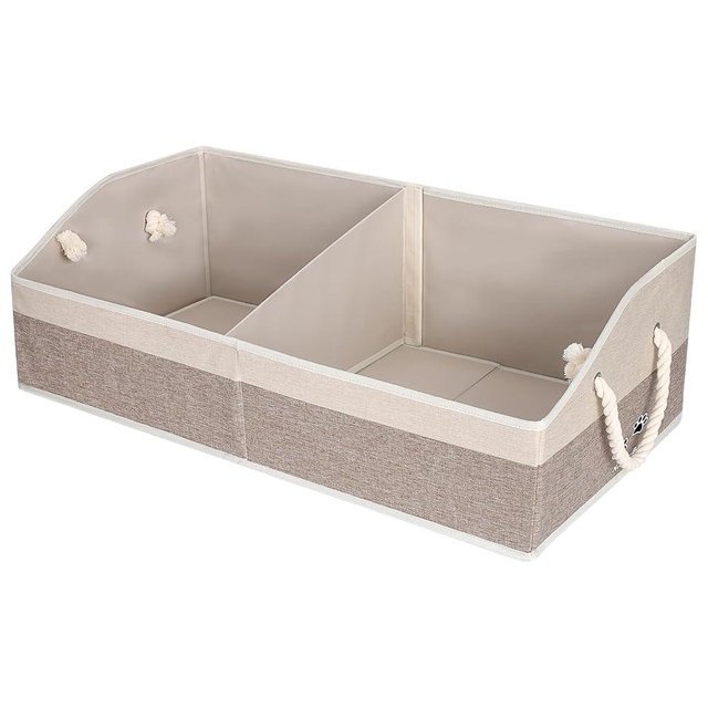 Nage-Bay Large Dog Toy Basket With Handle, Foldable Dog Toy Box for Living Room Area, 28.5" Basket for Dog Toys, Clothes, Organizers and Storage with Hard Board, Anti-slip for Pet Toys (Brown, Large)