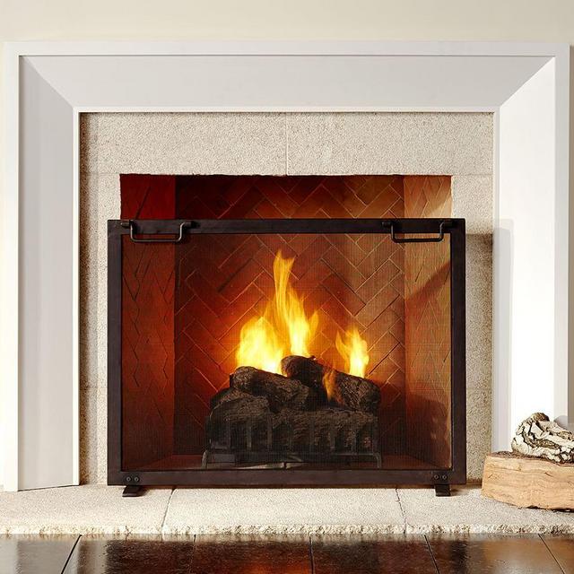 Industrial Fireplace Small Single Screen, Black