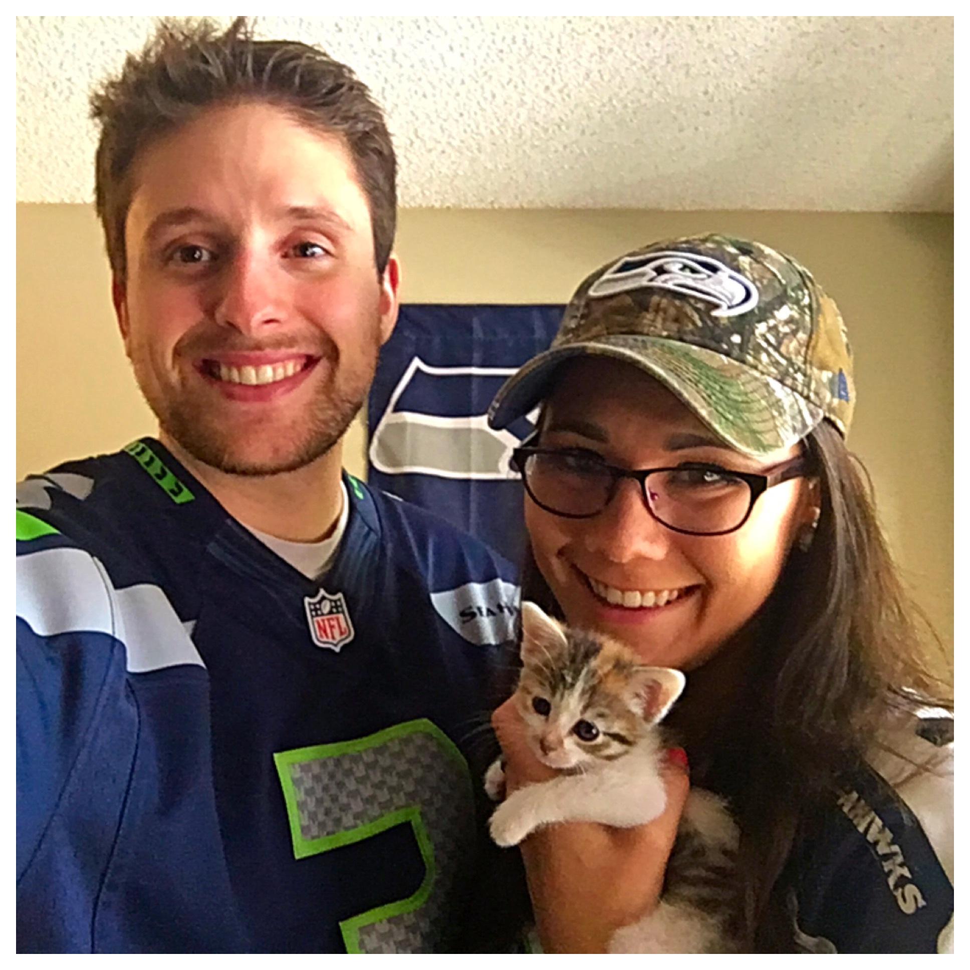 Ready to watch the opening Seahawks game of 2016 with baby Scooter at our first apartment in Arizona