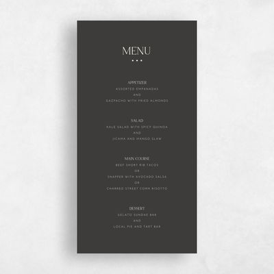 Grey Wedding Menu - Sharpe